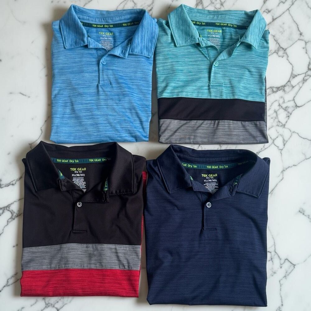 Tek Gear Dry Tek Youth Boys Performance Polo Shirts Lot Size XL 18/20